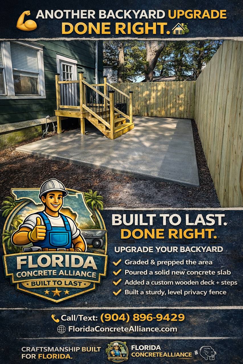 Backyard slab with deck